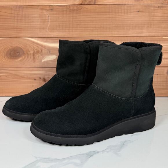 UGG Kristin Mini Platform Wedge Pull On Ankle Boot Black Suede Shearling size 9 - Picture 2 of 15